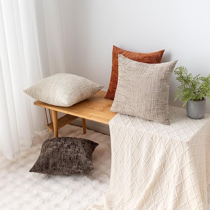 Decorative Throw Pillow Covers 20x20 Inch Set of 4, Soft Solid Farmhouse Chenille Couch Pillows, Spring Pillow Covers for Couch Sofa Bed Living Room Home Decor Pillowcase, Warm Colors