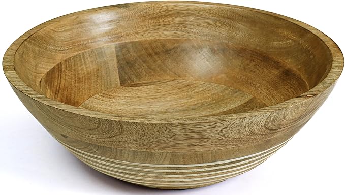12" Handmade Wooden Salad Bowl – Durable Natural Wood Round Bowl for Salad, Fruit & Dining – Stylish Kitchen & Table Accessory