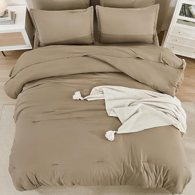 Litanika King Size Comforter Set Taupe - 7 Pieces Bed in a Bag King Bedding Comforter Sets, Solid Lightweight Bed Set with Comforter, Sheets, Pillowcases & Shams