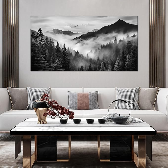 Canvas Wall Art for Living Room Bedroom Decor Wall Painting Large Artwork Modern Decorative Painting Black and White Landscape Picture Theme with Frame Ready to Hang Canvas Decor Size 30x60