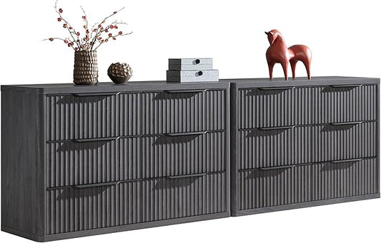 SICOTAS Dresser for Bedroom 6 Drawer Dressers & Chests of Drawers for Closet Long Large Modern TV Stand Set for Clothes Storage Fluted Wide Clothes Closet for Hallway Entryway, Dark Grey Alder