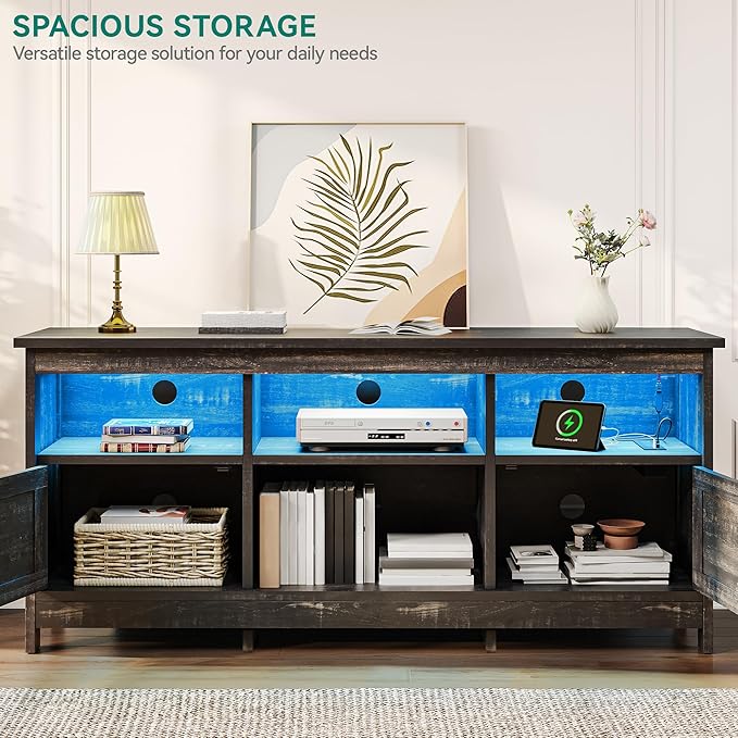 YITAHOME TV Stand for 65 Inch TVs, Entertainment Center with Storage Cabinets, Power Outlet & LED Light, Media Console Living Room Furniture, Dark Rustic Oak