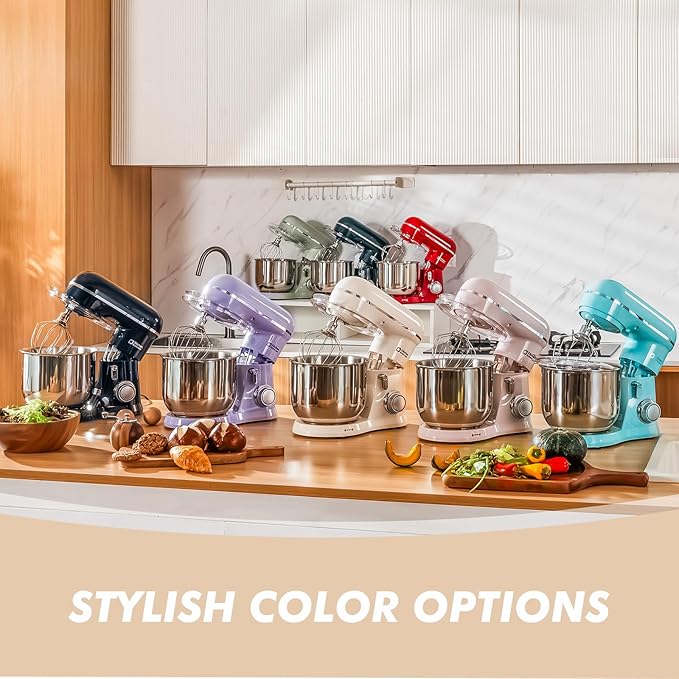 Kitchen in the Box Stand Mixer, 3.5 QT Small Electric Kitchen Mixer, 10-Speed Portable Lightweight Food Mixer with Stainless Steel Bowl, Egg Whisk, Dough Hook, Beater (Cream White)