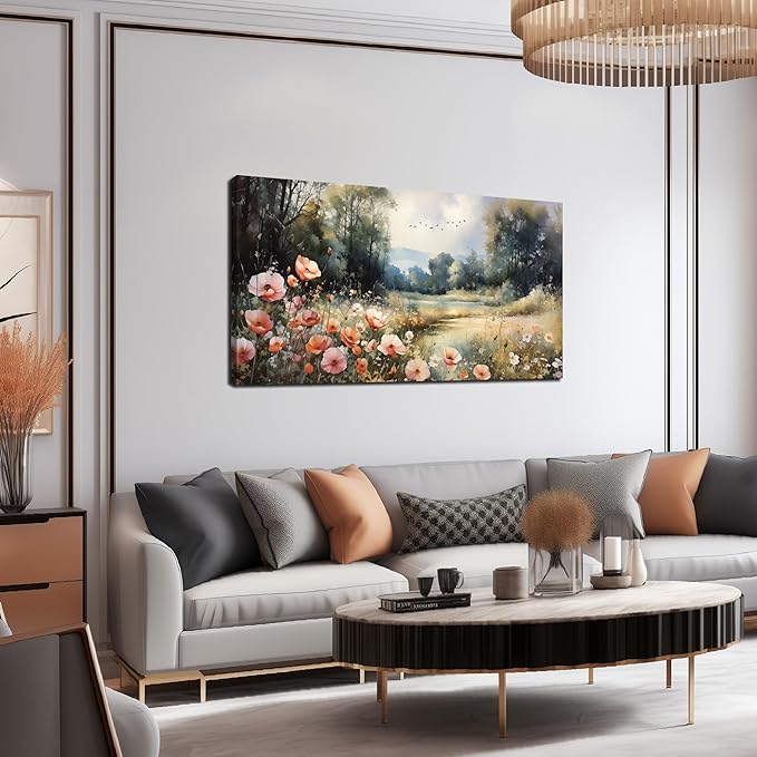 Large Artwork Canvas Wall Art for Living Room Bedroom Decor Wall Painting Modern Country Road Main Picture Image Decorative Painting with Frame Can be Directly Hung Decor Size 20x40