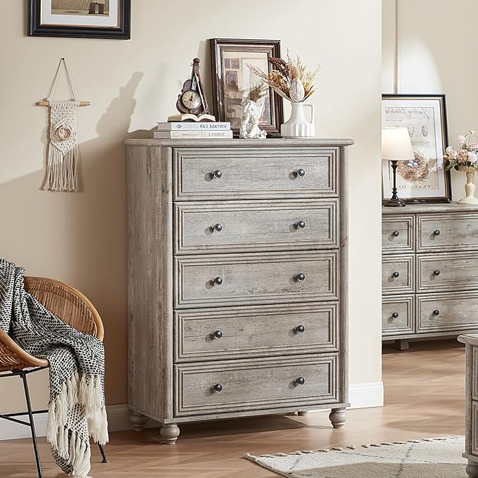 Farmhouse Dressers & Night Stand Set of 3, Wood 54" Wide Dresser & 45" Tall Chest of Drawers, 18" Roman Column Nightstand, Bedroom Furniture 6 Drawer Dresser Set for Bedroom Home Living Room Hallway