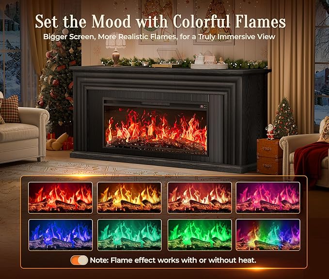 PRAISUN 70'' Fireplace TV Stand with 42'' Electric Fireplace, Farmhouse TV Stand for 65 75 Inch TV, Entertainment Center TV Console with 3 Drawers, Fluted Design, for Living Room, Black