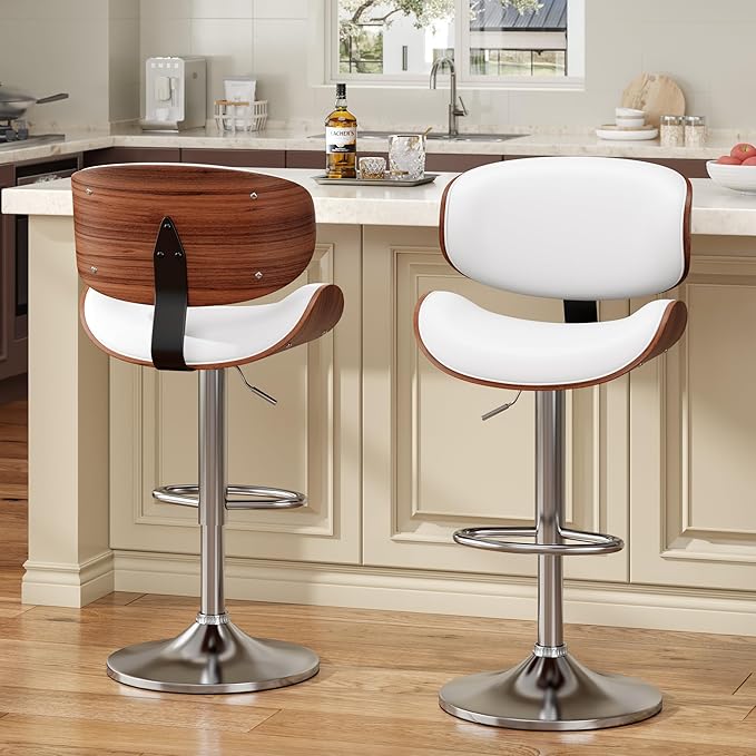 Bar Stools Modern Swivel Bar Chairs, Barstools Counter Height with Backrest for Bar, Kitchen, Dining Room White