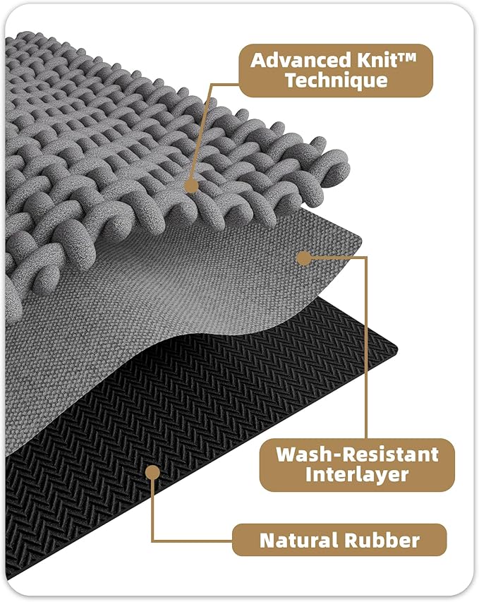 Color&Geometry Ultra Soft Chenille Bathroom Rugs Non Slip Rubber Backing, Machine Washable, Super Absorbent Floor Mat for Bathroom, Bathtub & Shower, Quick Dry Black Small Bath Mat, 16"x24"