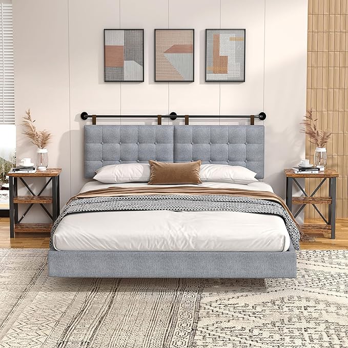 King Headboard Headboards for Adjustable Beds Backboard Wall Mounted Headboard with Gray Button Tufting Hanging Head Board for Bedroom(Gray, King)