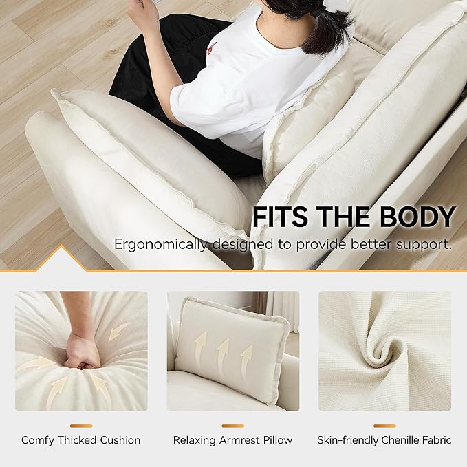 111'' Sectional Cloud Deep Seat Couch, Modern Comfy Chenille Modular Sectional Sofa for Living Room Set, Upholstered Modular 3-Seats Sofa Couch, Beige