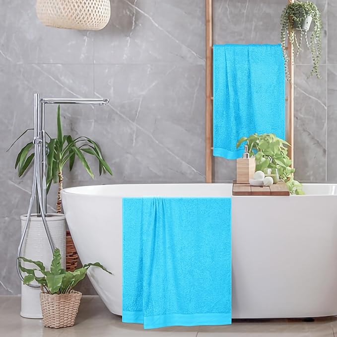 Cotton 2 Pack Oversized Bath Towel Set 28x55 inches, Large Bath Towels, Ultra Absorbant Compact Quickdry & Lightweight Towel, Ideal for Gym Travel Camp Pool - Turquoise Blue