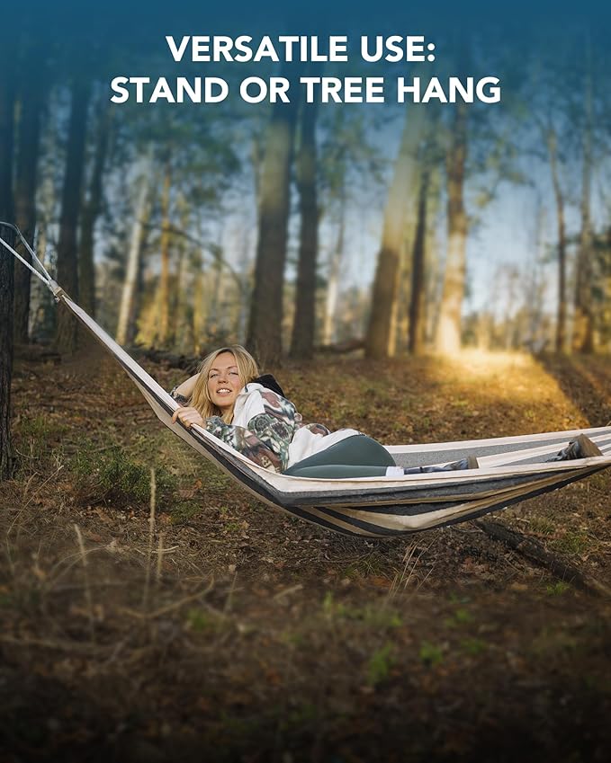 Hammock with Heavy-Duty Steel Stand,Portable,Easy Assembly,600lbs Weight Capacity,Suit for Indoor,Yard,Camping,or Outdoor,Black White