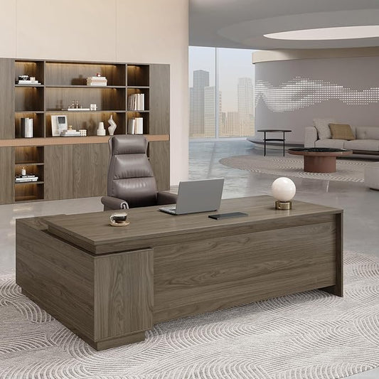 L-Shaped Executive Desk with Reversible Cabinets, Lockable Drawers & Cable Management – Large Wood Office Desk for Home or CEO Office(Black Walnut,63" L*32" W*30" H)