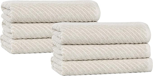 Superior Amelia Viscose Cotton Blend Medium Weight Towels, for Kitchen, Bathroom, Spa, Plush, Quick Dry, Ultra-Soft Towels, Bath Essentials, Ribbed Design, Absorbent Hand Towels, Set of 6, Beige
