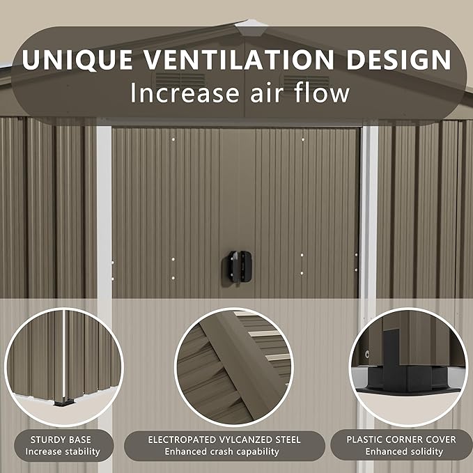 10FT x 8FT Outdoor Storage Shed, Waterproof Lockable Door Metal Tool Shed with Sliding Door and Ventilation, Gardening Tool Storage Room, Metal Storage Shed for Gardens and Lawns