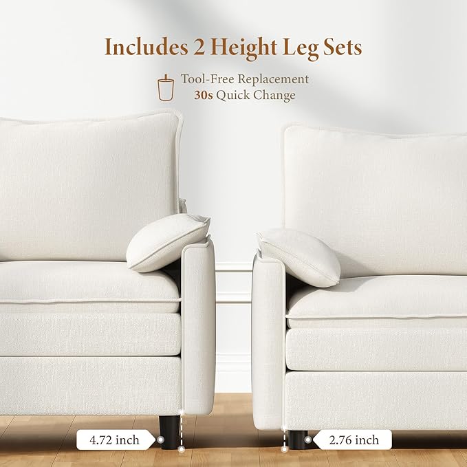 Vesgantti 40" Single Seat Sofa, Comfy Cloud Couch Deep Seat Upholstered Couch Chenille Modern Sofa with Armrest Pillow, Easy Assembly for Living Room, Bedroom and Apartment, Snow White