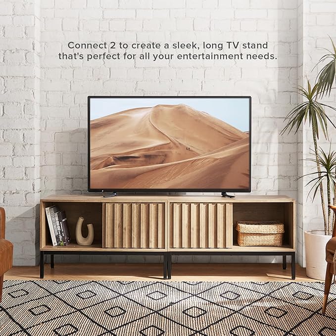 mopio Norwin TV Stand, Rustic Modern Industrial Television Stand for 60/65/70 inch TV, Fluted Entertainment Center with Storage, Wood Media Console Credenza Cabinet Table (Oak 36" TV Stand)