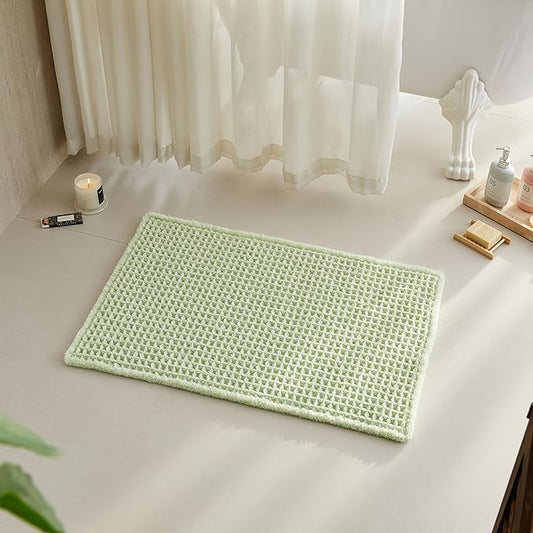 Waffle Bath Mat, Boho Bathroom Rugs Non Slip Washable Super Absorbent Quick Dry Cute Bath Mat Farmhouse Bathroom Decor, 36"x24" Pale Green