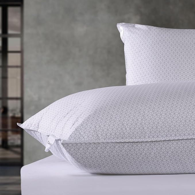 Calvin Klein Geometric Print 20" x 36" King Size Set of 2 Bed Pillows for Sleeping, White