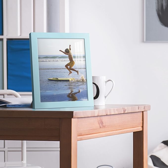 Renditions Gallery 8x10 inch Picture Frame High-end Modern Style, Made of Solid Wood and High Definition Glass Ready for Wall and Tabletop Photo Display, Blue Frame