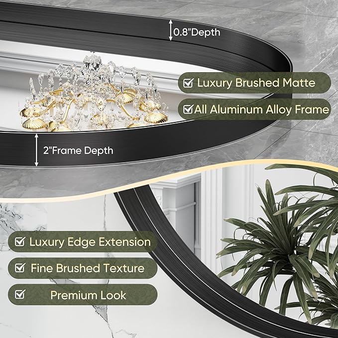 Suidia 24" x 36" Bathroom Mirror, Bathroom Vanity Mirror Metal Framed, Wall-Mounted Mirrors for Bedroom, Living Room, Entryway, Hallway, Black, Oval Style