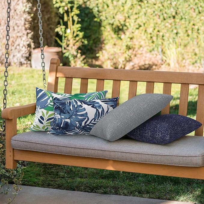 Outdoor/Indoor Lumbar Pillows, Water Repellent Cushion Pillows, 12x20 Inch, Outdoor Pillows with Inserts for Home Garden, Pack of 2, Islamorada Blue Green