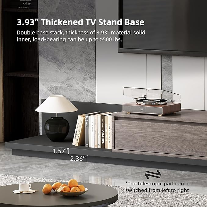 Mid-Century Modern Extendable TV Stand with Ample Storage for Living Room – Adjustable TV Cabinet from 78.7" to 130", 3-Drawer Entertainment Center, Black Walnut