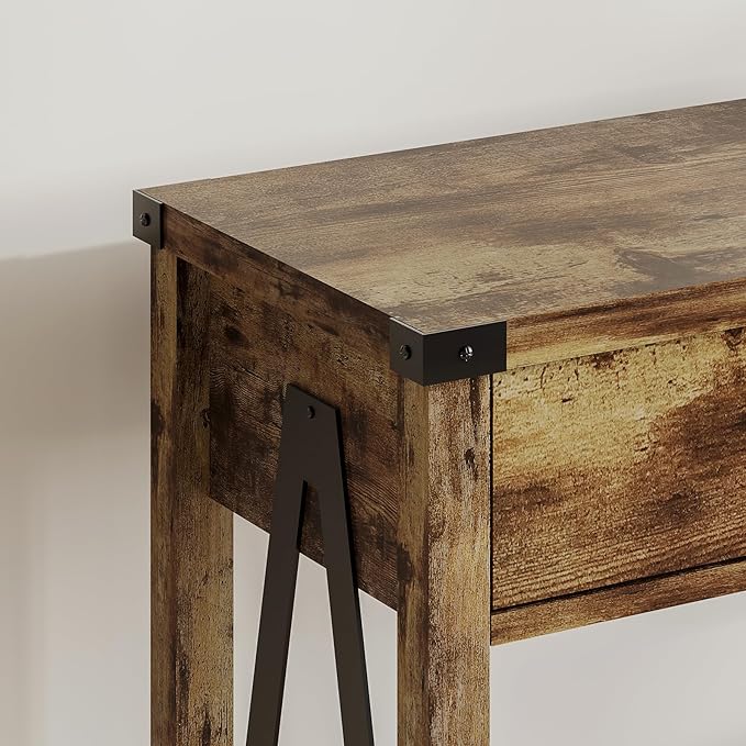 ChooChoo 47'' Farmhouse Console Table with Drawer, Entryway Table with Storage Shelf, Rustic A-Design Sofa Table for Hallway, Entrance, Living Room, Rustic Brown