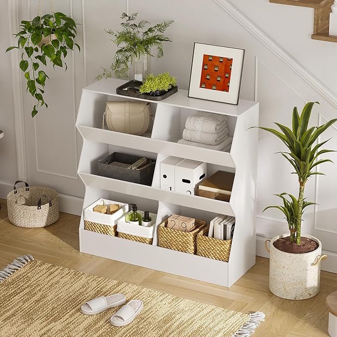 DINZI LVJ Toy Storage Organizer, Kids Bookshelf, Wooden Toy Storage Cabinet, 6 Cubby Children Bookcase, 39.4" L Toddler Book Shelf for Playroom, Living Room, Nursery, Hallway, School, White