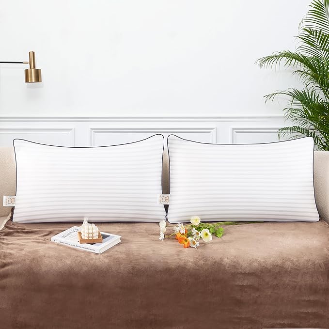 Pillows Insert 12'' x 20'' Set of 2, Decorative Lumbar Supportive Throw Pillows with Luxury Silky Covers for Indoor Couch, Sofa or Bed Decors, White Striped Cushion Sham Stuffer