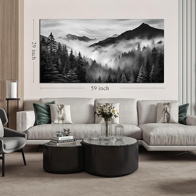 Canvas Wall Art for Living Room Bedroom Decor Wall Painting Large Artwork Modern Decorative Painting Black and White Landscape Picture Theme with Frame Ready to Hang Canvas Decor Size 30x60
