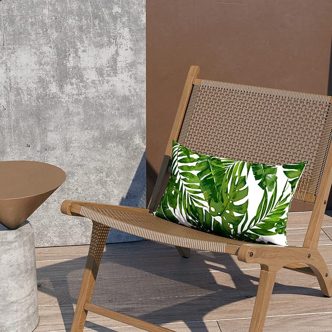 LVTXIII Set of 2 Patio Lumbar Pillows, 12”x20” Fade Resistant Outdoor Lumbar Pillow with Inners, Fluffy Decorative Garden Lumbar Cushions for Home Patio Coach Sofa Use, Palm Green