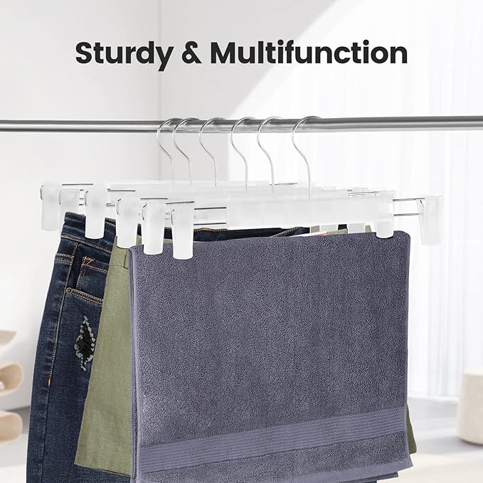 20 Pack Pants Hangers with Adjustable Non-Slip Clips Anti-Rust Hanging Hook for Trouser,Skirts,Jeans,Clothes Hangers Transparent