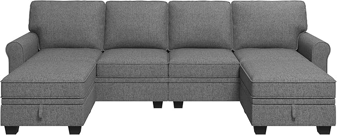 HONBAY Convertible Sectional Sofa with Storage U Shaped Sectional Couch with Reversible Chaise Small Sectional Couches for Living Room,Grey