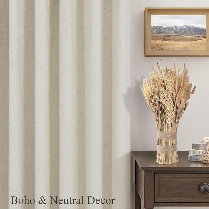 54 Inch Curtains Sunblock Curtains for Bedroom 2 Panel Set Flax Linen Short Blackout Insulated Thermal Opaque Curtain for Summer Heat Kitchen 4.5 ft Drapes for 50 Inch Small Window 52x54 Length Beige
