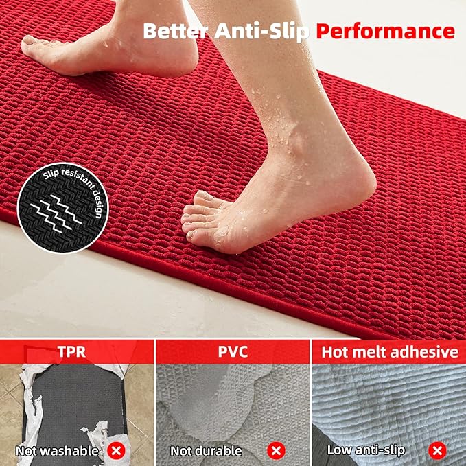 Large Bathroom Rugs Non Slip Washable Bath Rugs Super Absorbent Bathroom Rug Thin Quick Dry Low Pile Bath Mats, Red 36"x48"