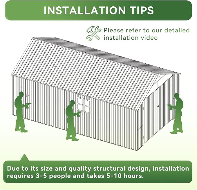 Aoxun 12x20x9.3 FT Shed Outdoor Metal Garage Shed 1700 CUFT Extra Large Storage Shed for Vehicles & Sundries 11" Snow Load Double-Door All-Weather Garden Shed (Brown)