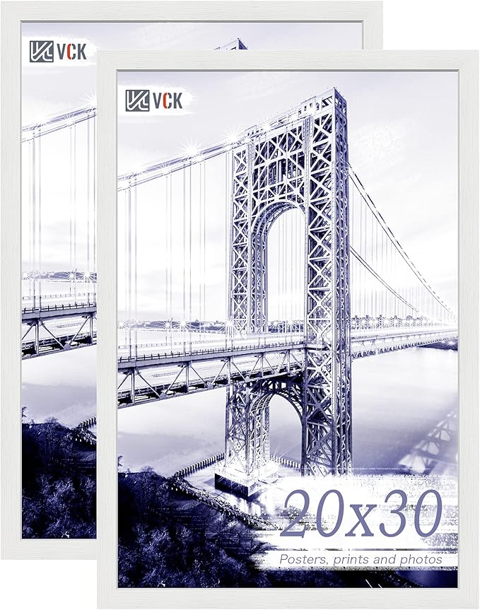 VCK 20x30 Poster Frame Set of 2, White Solid Wood Picture Frames with Exclusive Woodgrain, Wall Gallery Frame