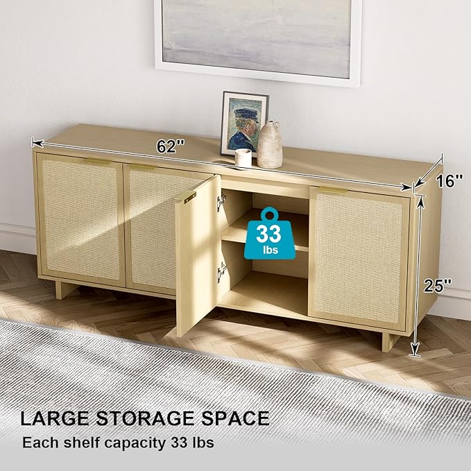 TV Stand for Living Room, Boho Entertainment Center for Bedroom with Adjustable Shelves, Farmhouse Television Stands with Large Storage, Media Console Table for TVs up to 45 50 55 60 65in