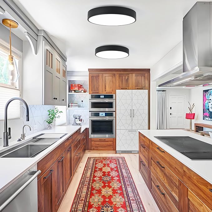 Modern Black Flush Mount Ceiling Light 18 Inch, 4-Lights Round Ceiling Light, Minimalistic Ceiling Lamp Acrylic Shade Lighting Fixture for Bedroom Laundry Room Bathroom Hallway