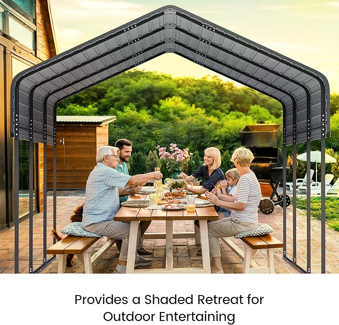 10'x15' Heavy Duty Metal Carport, Outdoor Garage Car Shelter Shade with Heavier Frame, Galvanized Roof for Car and Boats, Grey