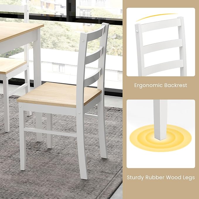 POWERSTONE Dining Table Set for 4, Kitchen Table Chairs Set of 4 with Rubber Wood Legs, Farmhouse 5 Piece Dining Table Set Solid Wood for Kitchen Dining Room Dinner (Natural)