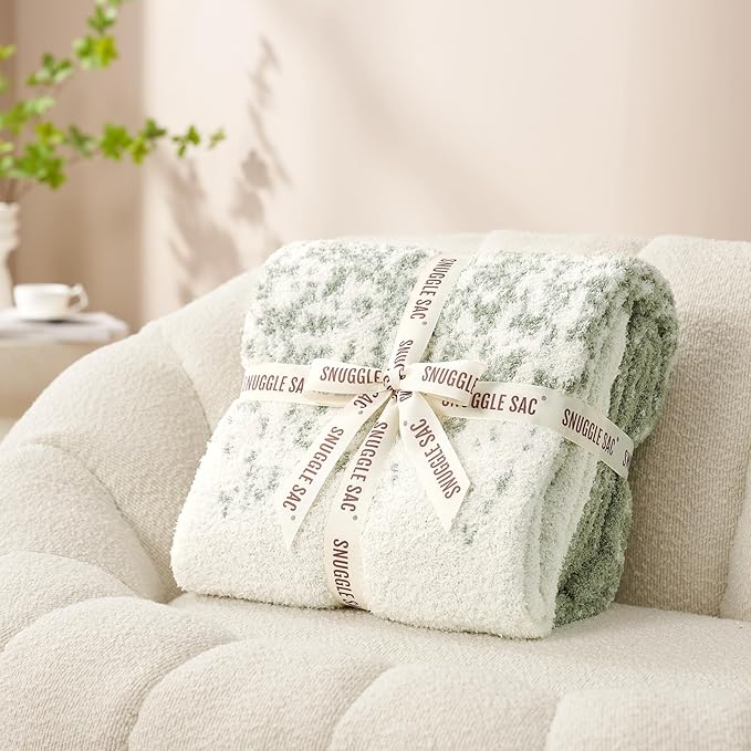 Snuggle Sac Sage Green Bedding Blanket Twin Size for Bed and Sofa, Reversible Super Soft Warm Cozy Knit Blankets Fuzzy Plush, Ombre Green, 60x80 inches