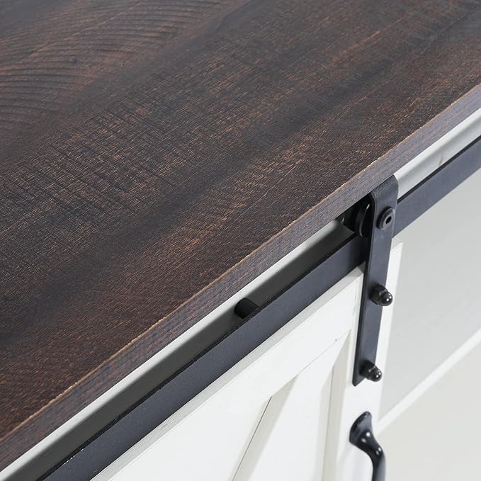 Rainbow Sophia TV Stand, Storage Cabinet with Sliding Barn Doors and Adjustable Shelves, Modern 28”H, Vintage White/Espresso