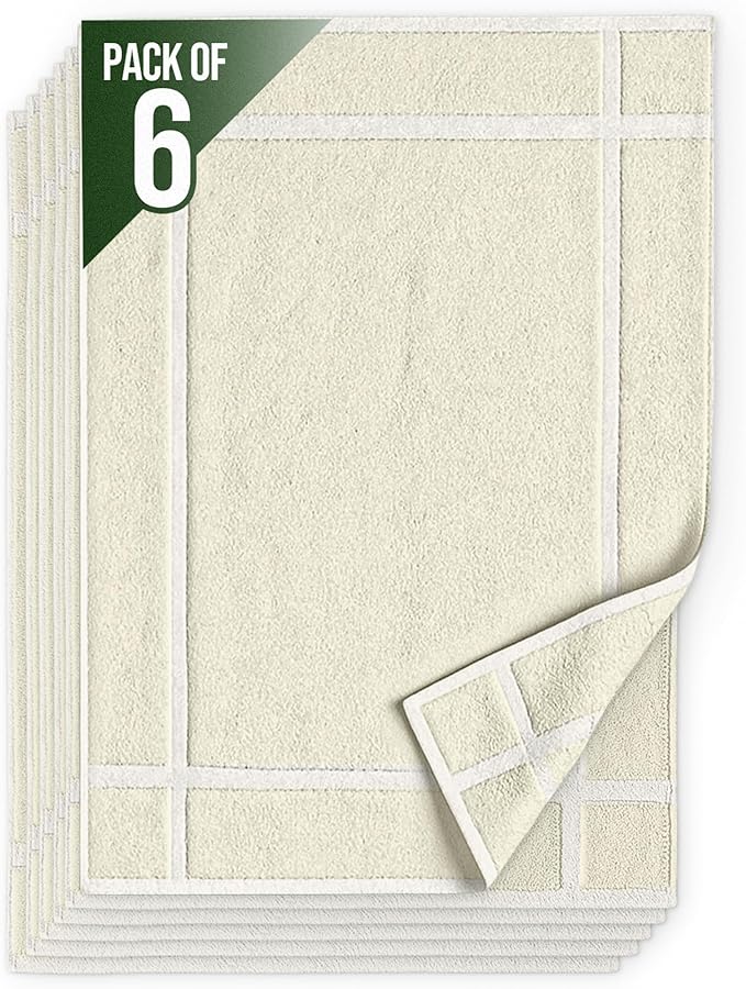Pearl Linens Pack of 6 100% Cotton Bath Mat 18x25 inches, Soft & Absorbent Quick Dry Bathroom Mat Set, Not Bathroom Rugs, After Shower Mat, Bath Tub Mat, 687 GSM, Machine Washable, Ivory