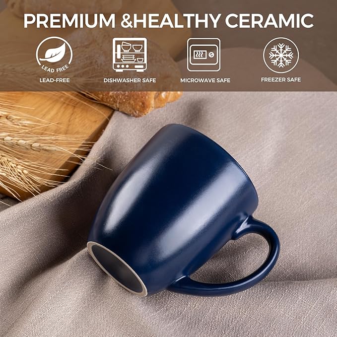 GBHOME 12oz Coffee Mugs Set of 6, Large Ceramic Coffee Mugs for Man, Woman, Dad, Mom, Modern Coffee Mugs Set with handle for Tea/Latte/Cappuccino/Milk/Cocoa. Dishwasher&Microwave Safe,Multi-Color