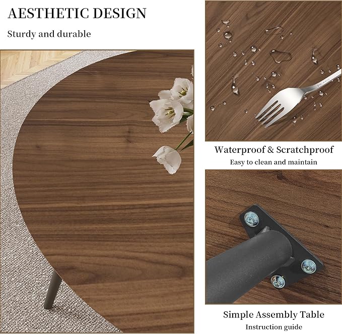 43.3 Inch Round Dining Table Set for 4, Modern Small Kitchen Coffee Set for Dining Room Kitchen Apartment (Walnut Table + 4 White Shell Chairs)