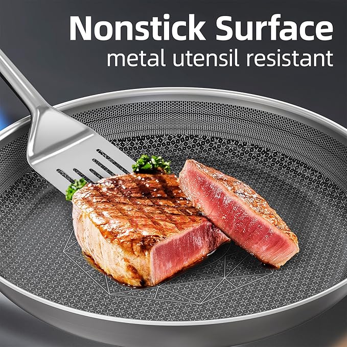 COOKER KING Stainless Steel Cookware Set, Pots and Pans Set Non Stick, Hybrid Ceramic Cookware, Frying Pans, Saucepans & Stock Pot with Glass Lid, Non-Toxic, Oven Safe, Induction Compatible