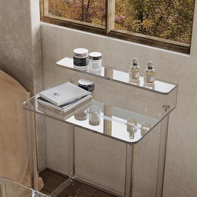 Eglaf Acrylic Small Vanity Desk - 23.6'' L x 15.8'' W x 33.9'' H - Modern Makeup Vanity Table with Desktop Stand - Acrylic Makeup Table Dressing Table for Small Spaces, Bedroom, Cloakroom (Clear)