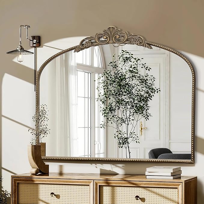 Micasso Gold Antique Wall Mirror: 29"x 36" Large Arched Mirror - Arendahl Traditional Ornate Baroque Decorative Mirror for Home Decor/Entryway/Fireplace/Living Room/Hallway/Bathroom